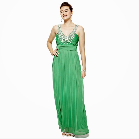 Long Green Bedazzled Prom/Evening Gown - Picture 1 of 8